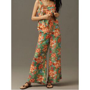 Farm Rio X Anthropologie Tie-Front Tropicart Floral Wide-Leg Pants Size S